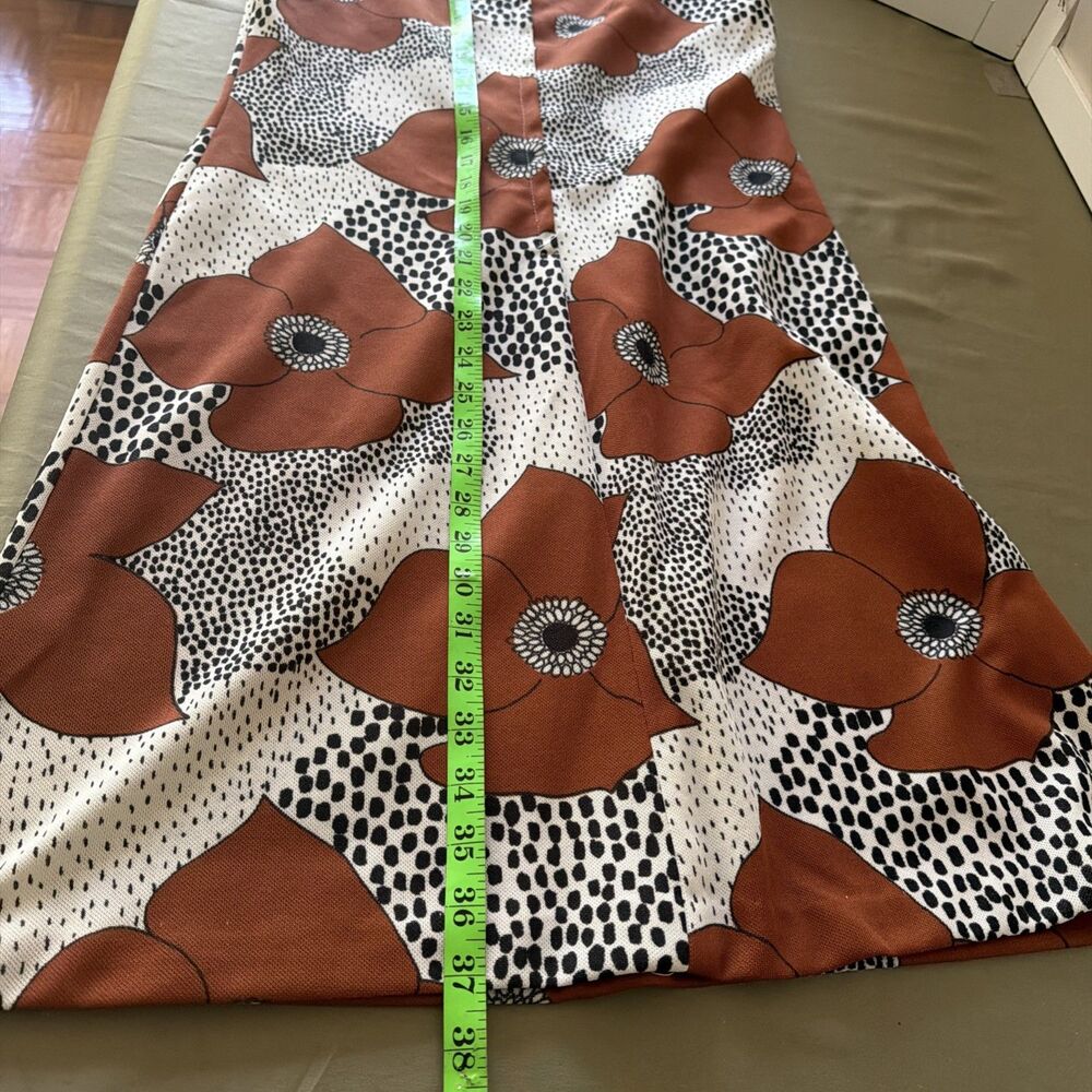 Vintage 60s 70s Parkshire Original Mod Shift Dress Brown Black White Flower M - Picture 8 of 8